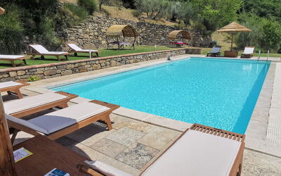 Villa Noceta: Water, Swimming Pool, Property, Plant, Building, Azure, Outdoor Furniture, Shade, Leisure, Chair